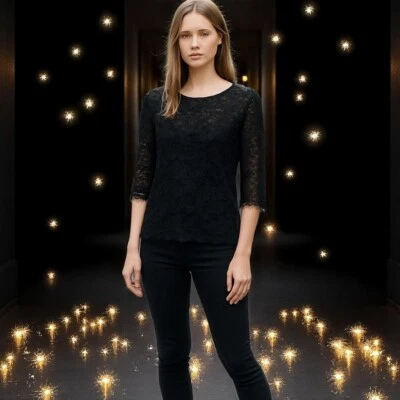 Top BCBG Paris Para Mujer Grande Negro Encaje Bruja Y2K Ropa de Club Transparente Capricho Foto 1 de 4