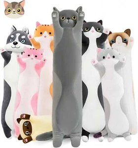 35.4in Gray Long Cat Plush Body Pillow - Cute, Soft, Great for Parties & Gifting - Picture 1 of 8