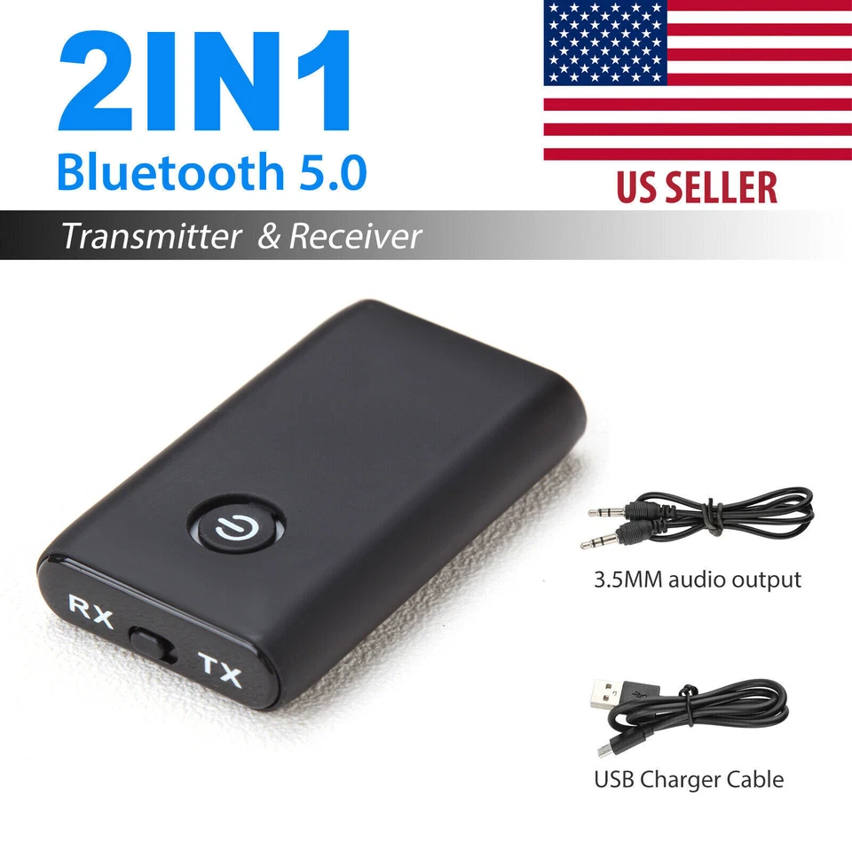 2-in-1 5.0 Bluetooth Transmitter Receiver Wireless  Adapter 3.5mm Audio Jack Aux - Image 1 of 4