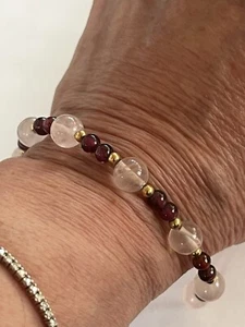 14kt Mandarin Garnet Rose Quartz Ball Bracelet Older! 6 1/2” - Picture 1 of 8