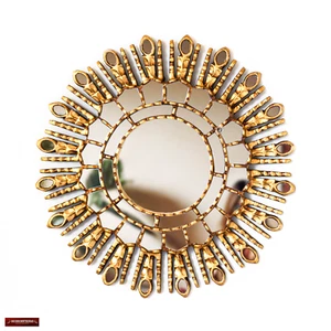 Peruvian Gold Sunburst Mirror 17.7" | Round Wall Decor for Living Room & Bedroom - Picture 1 of 8