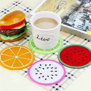 6PCS Fruit Coaster Set Silicone Cup Drinks Holder Mat Tableware Round Placemat - Picture 1 of 10