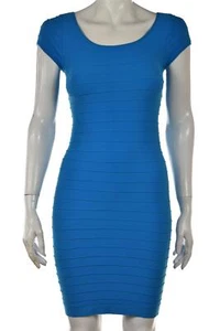 Bebe Womens Dress Size S Aqua Blue Solid Bodycon Above Knee Short Sleeve - Picture 1 of 5