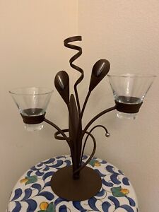 Art Deco Vintage Metal Calla Lily Vine Candle Holder 2 Glass Holders Centerpiece