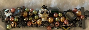 Betsey Johnson Sugar Skull Ghost Cat Web Spider Jack O Lantern Pearl Bracelet - Picture 1 of 5