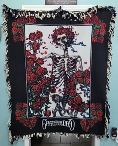 Grateful Dead Skeleton & Roses Hanging Wall Tapestry Blanket 64"L x 52"W - Picture 1 of 11