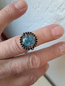 Opal-Ring Opal-Mosaik, 925 Argento, Bella, Nobile Anello Argento Opale E Granato - Foto 1 di 6