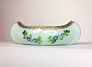ClamBroth Milk Glass Canoe souvenir Hand Painted Gold trim Trinket dish Syracuse - Bild 1 von 12