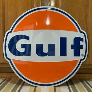 Gulf Gasoline Metal Sign Garage Vintage Style Wall Decor Tools Oil Bar Pub - Picture 1 of 5