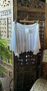Skirt Boho Style XL Hanky Hem Mini PolyStretch Brand New W/ Tags White By SUPRE - Picture 1 of 4