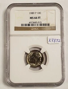 1989 10c Roosevelt Dime - NGC MS 66 FT - Full Torch - SKU-X3872 - Picture 1 of 2