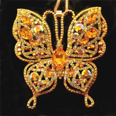 Collar Betsey Johnson Oro Amarillo Brillante Cristal Mariposa Oro Nuevo con Etiquetas Grande Foto 1 de 3