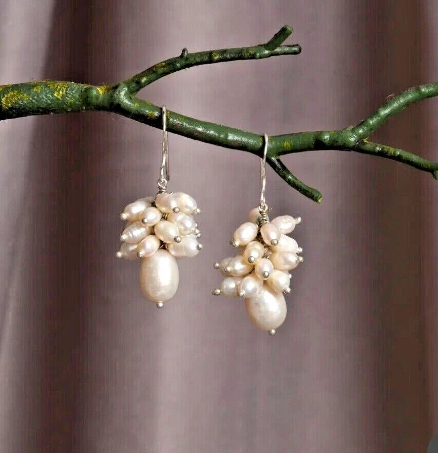 Perla d'acqua dolce naturale ciondola orecchini in argento sterling... - Immagine 1 di 2