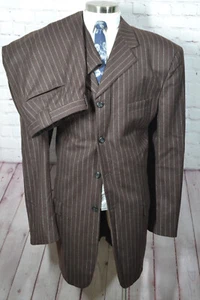 HOLLAND & SHERRY Mens Brown Pinstripe Pleated 2 Pc Suit 50XL Jacket 36W Pant - Picture 1 of 11
