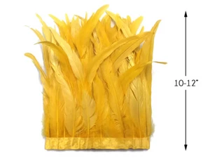 1 Yard - 10-12" Golden Yellow Bleach & Dyed Coque Tails Long Feather Trim (Bulk) - Picture 1 of 5