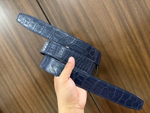 Navy Blue Genuine Exotic Leather Skin Men's Men Gold Belt H Buckle,Handmade - Picture 1 of 11