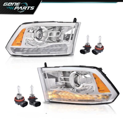 Fit For 2013-2018 Dodge Ram 1500 2500 3500 Chrome LED DRL Headlights Headlamps - Image 1 of 4