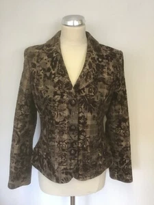 HOBBS BROWN CHECK FLORAL EMBOSSED DESIGN WOOL BLEND JACKET SIZE 12 - Picture 1 of 5