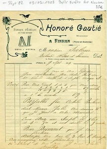 Dépt 82 - Finhan - Belle Entête Art Nouveau Fabricant d'Echelles du 09/09/1903 - Bild 1 von 1