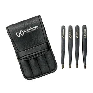 Xcellence 4 Pc Professional Eyebrows Ingrown Hair Removal Tweezers Set With Case - Picture 1 of 12