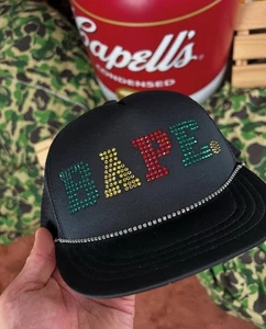 Raro 2006 A Bathing Ape x Swarovski Crystal Bape Niños Negro Camionero Sombrero Stussy - Imagen 1 de 8