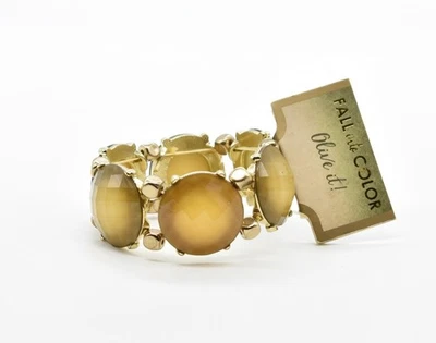 NUEVO CON ETIQUETAS 7.25" Oro-P Oliva y Ocre Facetado Redondo Translúcido Lucita Pulsera Elástica Foto 1 de 4
