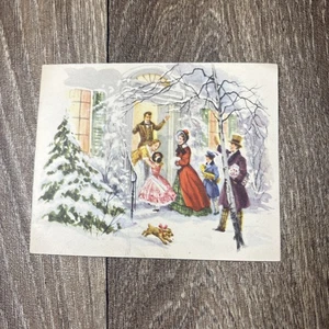 Biglietto natalizio vintage piegato scena di neve vittoriana - Foto 1 di 4