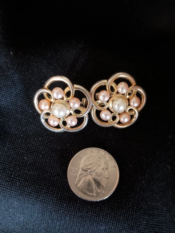 925 Sterling Silver Vntage Gold Tned Cultured Pearl Stud Clip Earrings & Pendant - Image 1 of 4