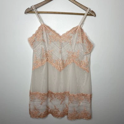 Wacoal Embrace Lace Sheer Chemise 814191 Lingerie Nightgown Beige Coral Size XL - Image 1 of 4
