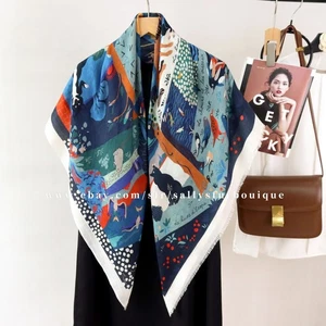 Sallys 100% Boiled Wool Shawl Animal Print Square Thin Delicate Stole Scarf 39" - Picture 1 of 31