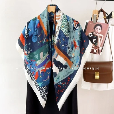 Sallys 100% Boiled Wool Shawl Animal Print Square Thin Delicate Stole Scarf 39" - Image 1 of 4