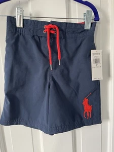 NWT!! Polo Ralph Lauren Boys Navy Blue Big Red Pony Swim Trunks - Size 5 - Picture 1 of 3