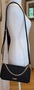 New Kate Spade New York Laurel Bag Womens Black Leather & Chain Strap Crossbody - Picture 1 of 11