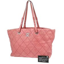 CHANEL CC Logo On The Road Shoulder Tote Bag Leather Pink SHW Italy 28YE398