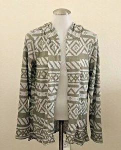 Women's Open Front Knit Cardigan with hood Aztec Print - Size Medium NEW - Picture 1 of 5