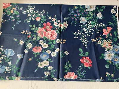 44" X  56"  Pretty Blue Navy  Chintz Polished Cotton  Floral Fabric - Image 1 of 3