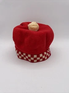 Vintage Red Wool Tam Beret Hat with Cream Pom and Cream Red Checks Size M - Picture 1 of 8