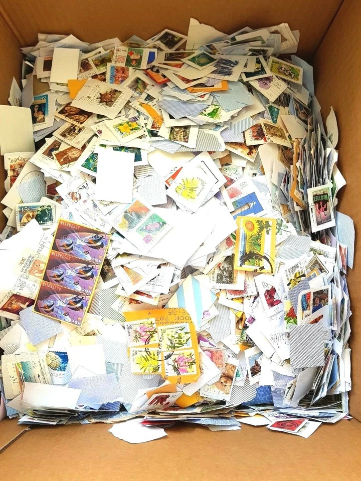 ESTATE Mixed USED Bulk Kiloware Australian Stamps On Paper Varies Era 4.8kg box - image 1 of 4