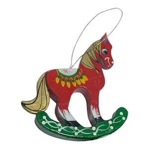 VTG Wooden Nutcracker On A Rocking Horse Ornament Christmas - Picture 1 of 2