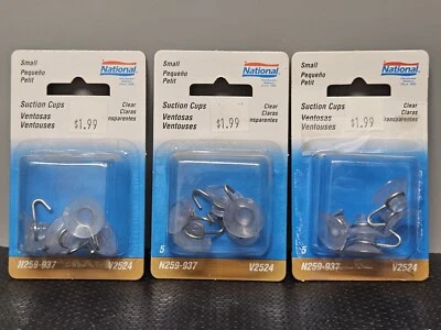 3x National Hardware V2524-1 1"W Suction Cup Hook - Pack of 5 - Clear *Read* - Image 1 of 3