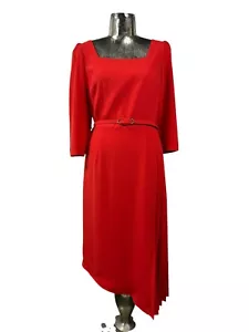 ELLA BOO Fit & Flare Dress Size Medium 14 Red Midi Belt Womens NEW EU42 RRP £225 - Picture 1 of 13