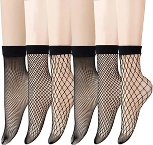 Women's Fishnet Ankle Socks Quality Elastic Stretch Net Black One Size - Picture 1 of 9