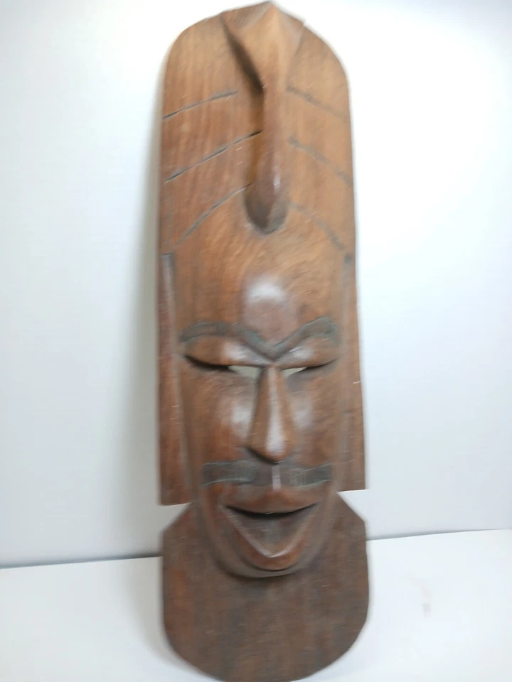 Máscara de pared de madera tribal tallada a mano vintage - 19”, arte de pared de calidad Foto 1 de 4
