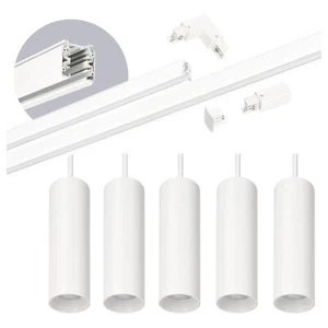 Schienensystem Komplett-Set Schiene 1m+2m, 5x Pendelleuchte, Schalter L WEISS - Bild 1 von 10