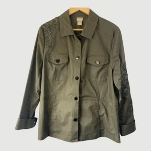 Chaqueta utilitaria para mujer Chico con apliques de encaje adornada oliva talla 3 EE. UU. 16/18 - Imagen 1 de 15