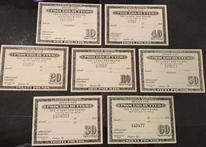 US, 7 Taxpaid Revenue Stamps- Process Butter; Series of 1916, 10-100 Pounds MNG - Picture 1 of 8