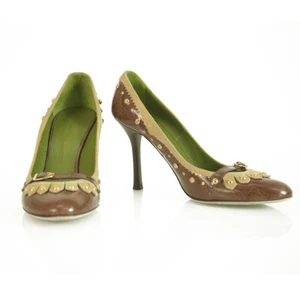 Dsquared 2 Croco Embossed Brown Leather Studs Moccasin Pumps Heels Shoes 40 - Picture 1 of 7