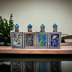 Antique/ Vintage Travel Hinged Folding Snuff Bottles Chinese Silver Enamel - Picture 1 of 12