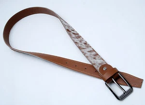 Real Cow Hide Hair ON Leather Men / WomeBelt Size 36" Trouser Jeans Belt-13 - Picture 1 of 3