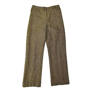 Carlisle Wool Blend Herringbone Straight Fit Trousers Womens 4 Green Black - Picture 1 of 8